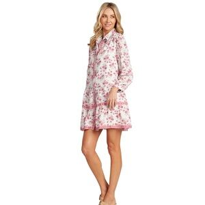 Trish Scully Pink floral button up cabbage rose shift rayon mini dress size 4